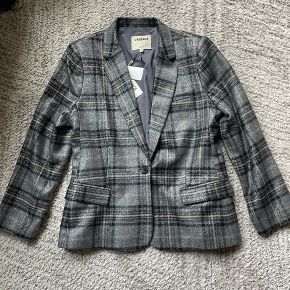 L’Agence Diana Skinny Lapel Blazer, Metallic Gray, Size 10 - Picture 5 of 16